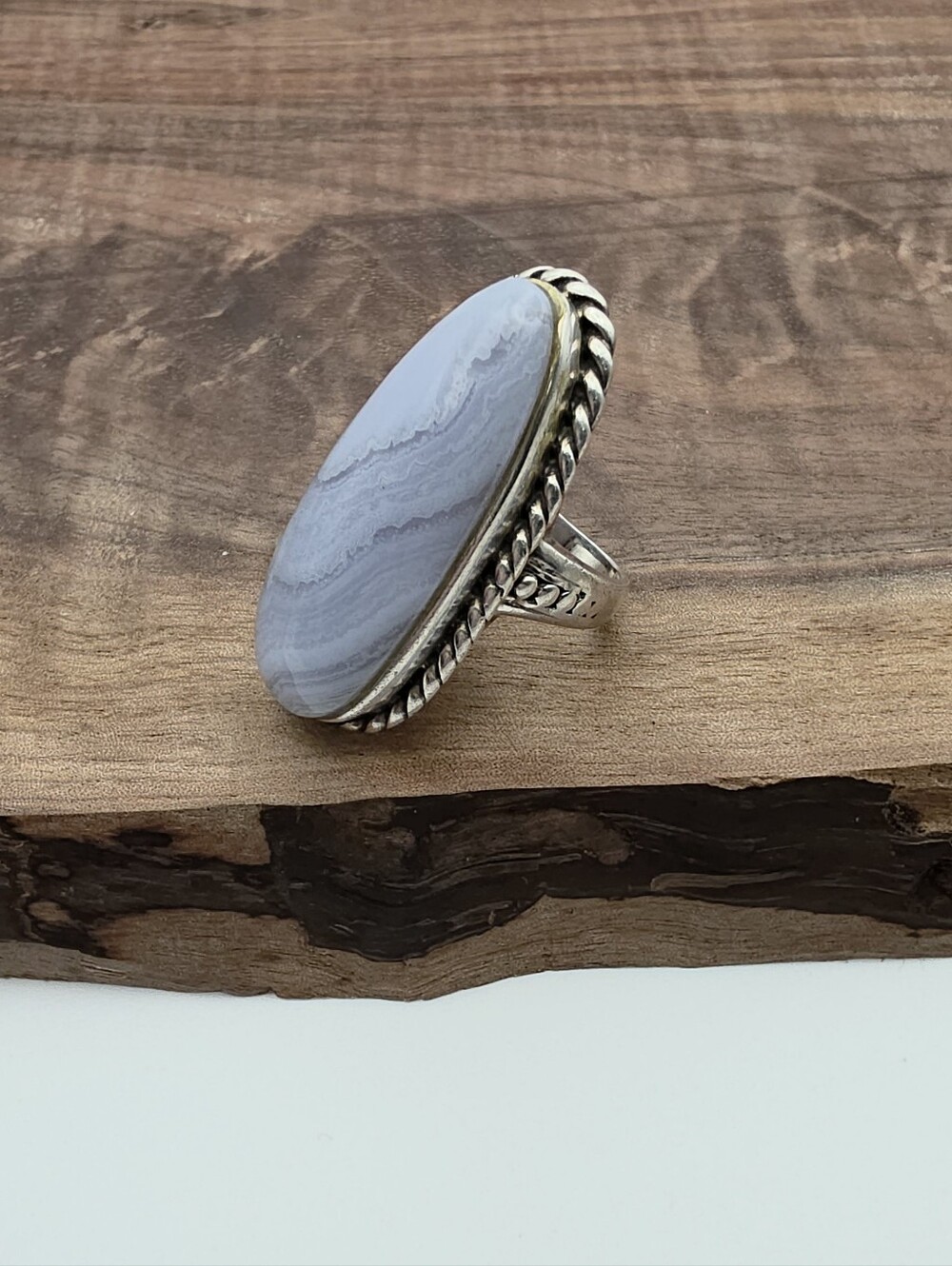 Vintage 925 Sterling Silver Blue Lace Agate Statement Ring HUGE Southwestern 8